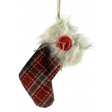 Χριστουγεννιάτικη Υφασμάτινη Κάλτσα, Κόκκινο Καρό με Λευκό Γουνάκι (19cm)